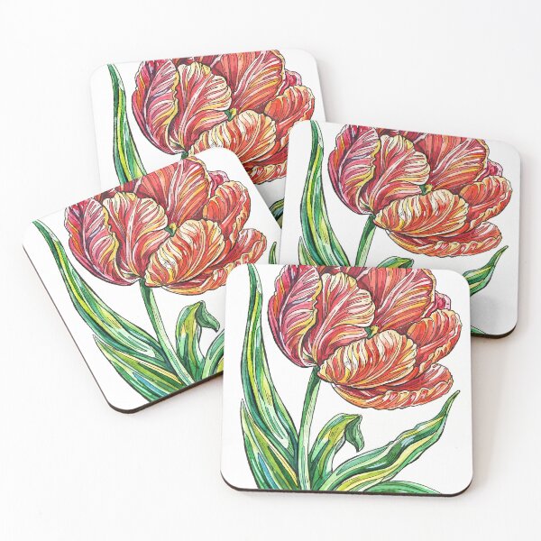 Item preview, Fiery Lined Parrot Tulip Watercolor Sketch designed and sold by Shevi.