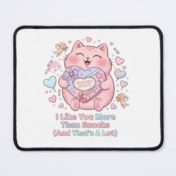 Item preview, Kawaii Pink Cat Valentine - I Like You More Than Snacks designed and sold by LowBattery Social Club.