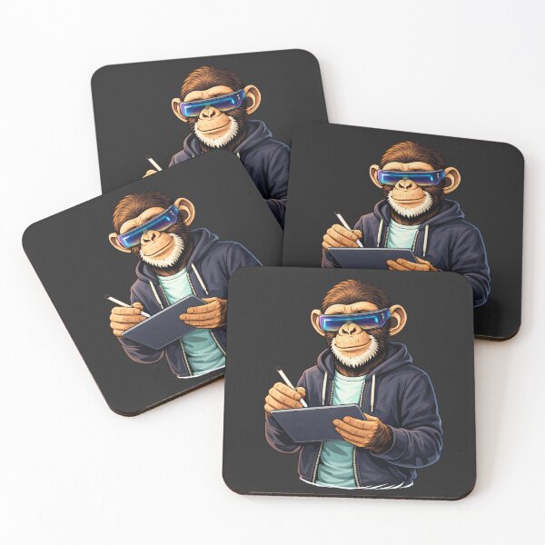 Item preview, Smart Tech Monkey with Tablet – Futuristic Digital Lifestyle Animal Art designed and sold by ColorSplash123.