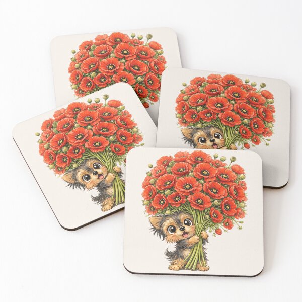 Item preview, Yorkie with Red Poppies – Cute Yorkshire Terrier Floral Art designed and sold by Darlin8888.