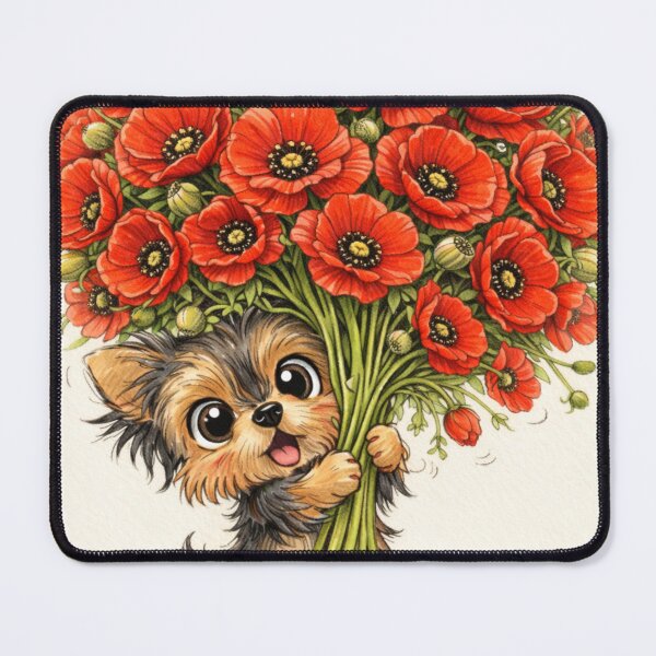 Item preview, Yorkie with Red Poppies – Cute Yorkshire Terrier Floral Art designed and sold by Darlin8888.