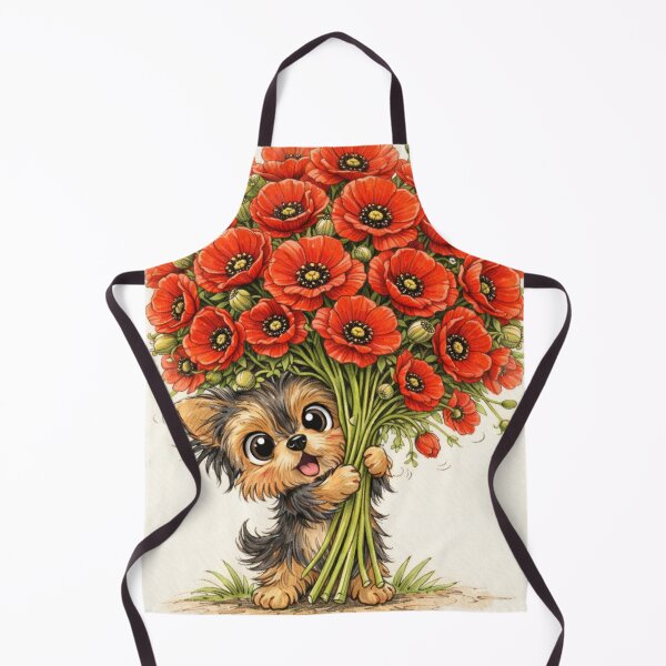 Item preview, Yorkie with Red Poppies – Cute Yorkshire Terrier Floral Art designed and sold by Darlin8888.