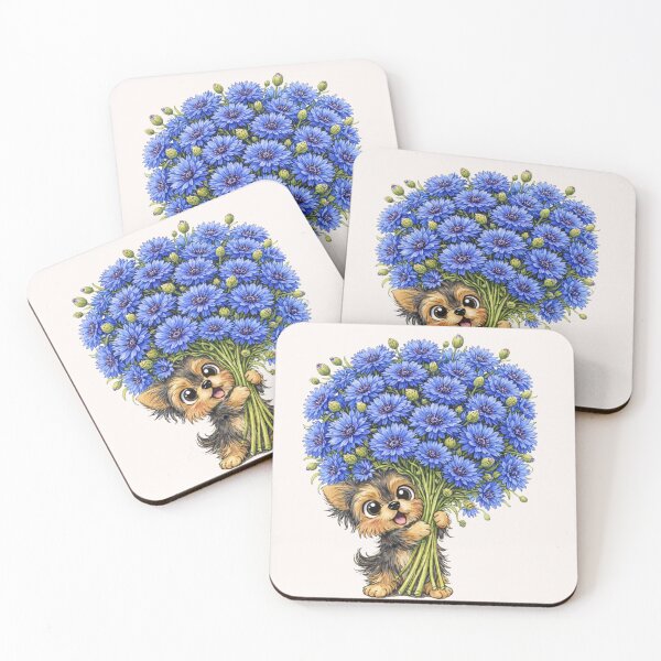Item preview, Yorkie with Blue Cornflowers – Cute Yorkshire Terrier Art designed and sold by Darlin8888.