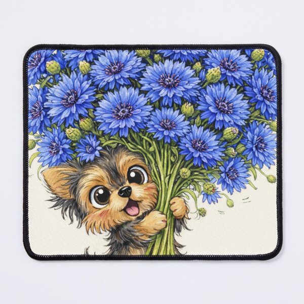 Item preview, Yorkie with Blue Cornflowers – Cute Yorkshire Terrier Art designed and sold by Darlin8888.