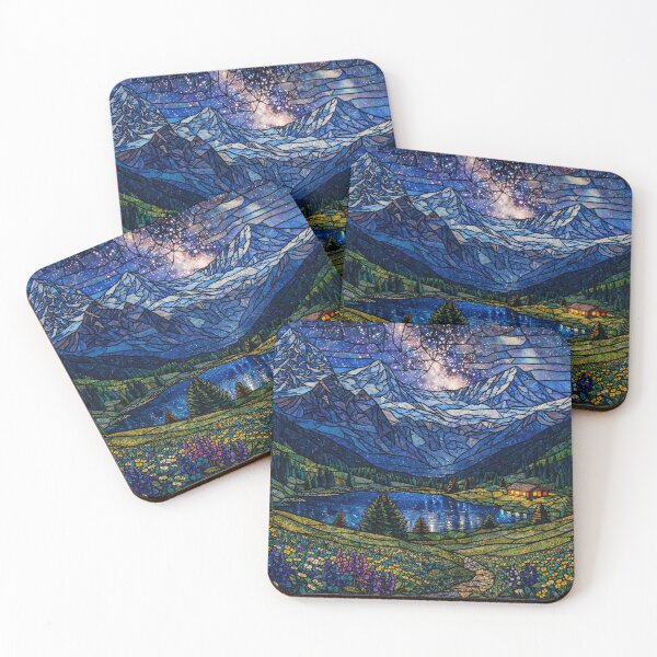 Item preview, The Swiss Alpes at night - Stained Glass image designed and sold by ArtStore-EC.