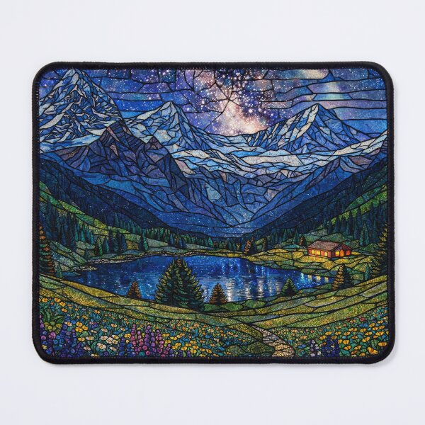 Item preview, The Swiss Alpes at night - Stained Glass image designed and sold by ArtStore-EC.