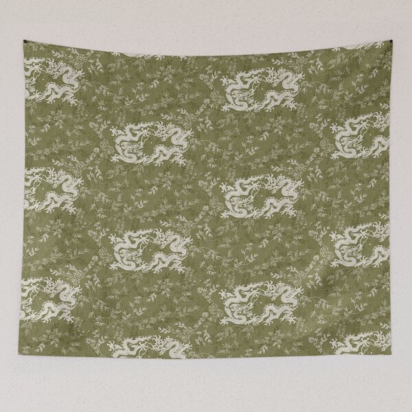 Aperçu de l'œuvre Dragons Anciens - Mousse Verte Avocat Vintage Floral et Lin créée et vendue par LoveAlways-AEP.