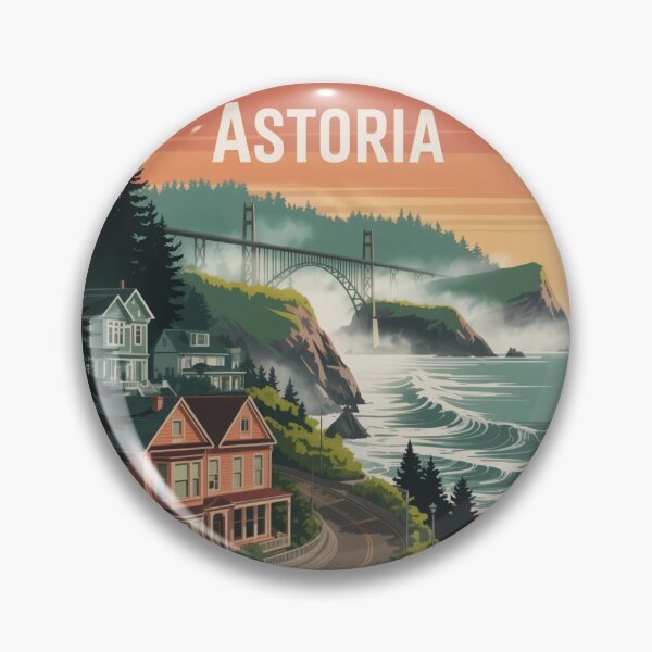 Item preview, Astoria Oregon Coastal Cliffside Road Poster – Sunset Bridge Landscape Illustration designed and sold by CircinusStore.