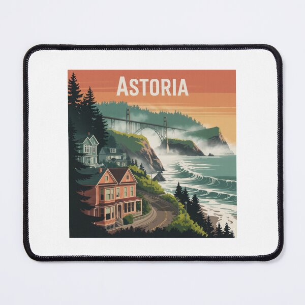 Item preview, Astoria Oregon Coastal Cliffside Road Poster – Sunset Bridge Landscape Illustration designed and sold by CircinusStore.