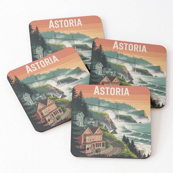Item preview, Astoria Oregon Coastal Cliffside Road Poster – Sunset Bridge Landscape Illustration designed and sold by CircinusStore.