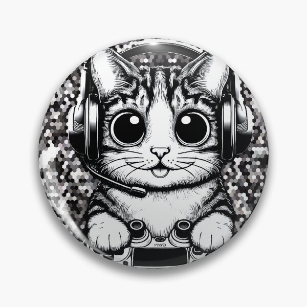 Item preview, Black and White Gamer Cat- Hexagonal Background  designed and sold by IsotonicLunarCat.