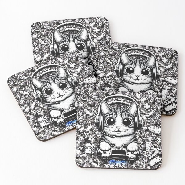 Item preview, Black and White Gamer Cat- Hexagonal Background  designed and sold by IsotonicLunarCat.