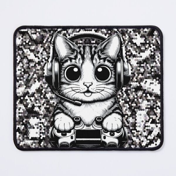 Item preview, Black and White Gamer Cat- Hexagonal Background  designed and sold by IsotonicLunarCat.