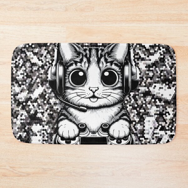 Item preview, Black and White Gamer Cat- Hexagonal Background  designed and sold by IsotonicLunarCat.