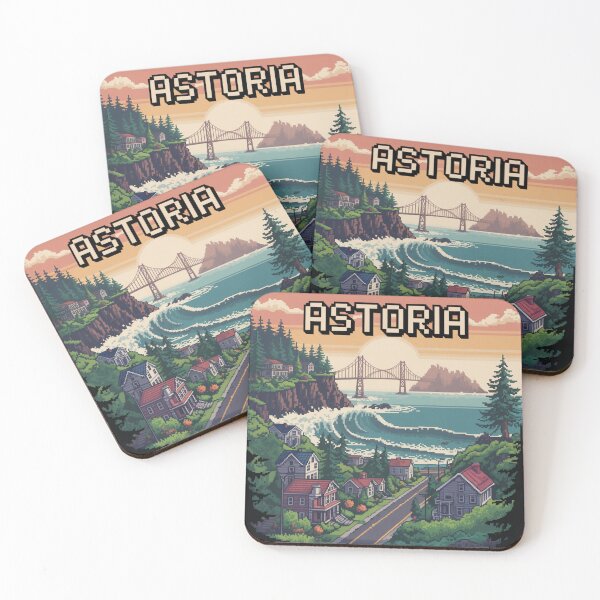 Item preview, Astoria Oregon Pixel Art Coastal Sunset – Retro Bridge Landscape designed and sold by CircinusStore.