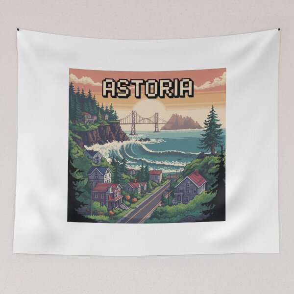 Item preview, Astoria Oregon Pixel Art Coastal Sunset – Retro Bridge Landscape designed and sold by CircinusStore.