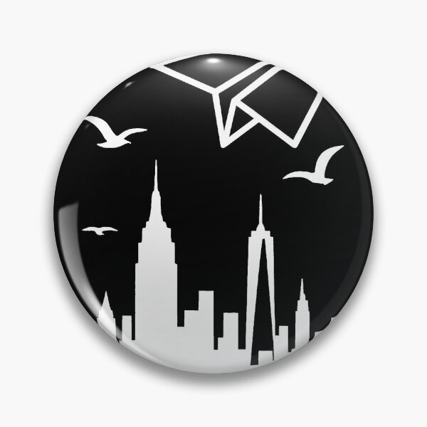 Item preview, New York City Skyline with paper airplane and seagulls (negative ver) designed and sold by Moonshroomarts.