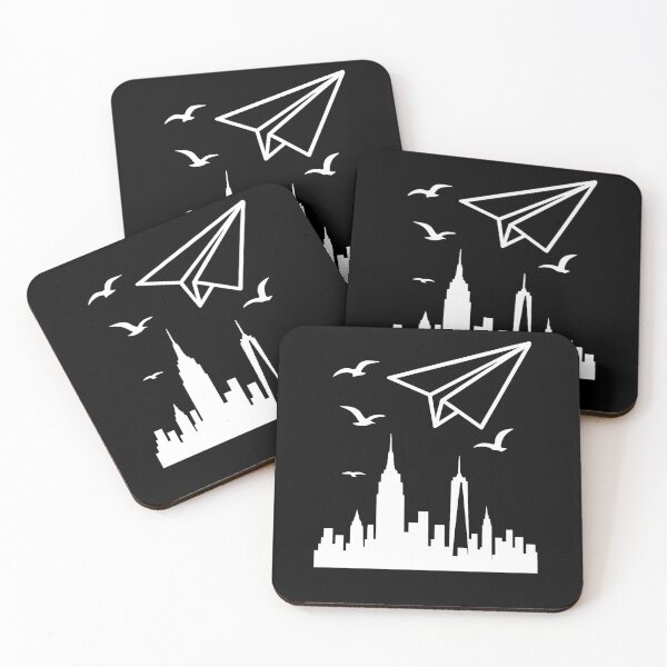 Item preview, New York City Skyline with paper airplane and seagulls (negative ver) designed and sold by Moonshroomarts.
