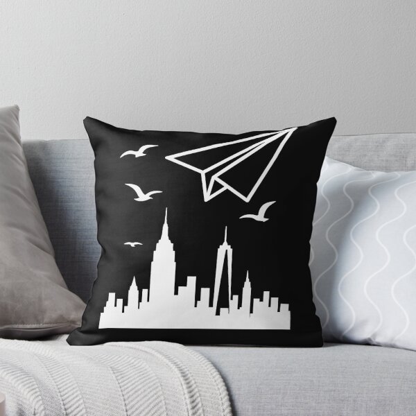 Item preview, New York City Skyline with paper airplane and seagulls (negative ver) designed and sold by Moonshroomarts.