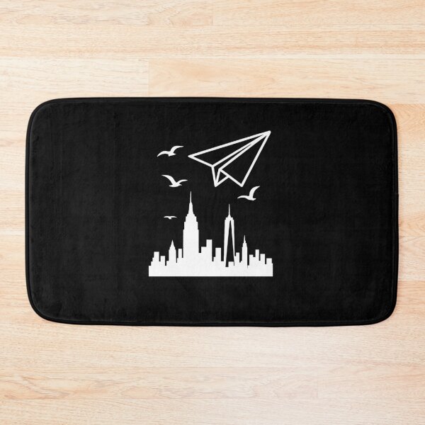 Item preview, New York City Skyline with paper airplane and seagulls (negative ver) designed and sold by Moonshroomarts.
