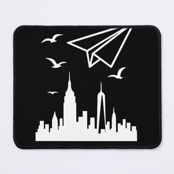 Item preview, New York City Skyline with paper airplane and seagulls (negative ver) designed and sold by Moonshroomarts.