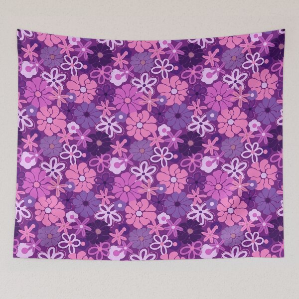 Item preview, Dancing Daisies, lilac purple floral design pattern, 70s inspired designed and sold by EmmaSB-Designs.