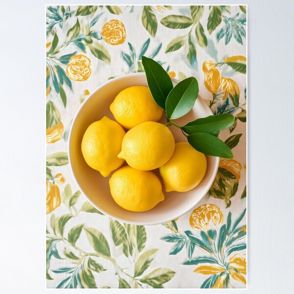 Item preview, Fresh Lemons in a Bowl – Mediterranean Citrus Kitchen Decor designed and sold by Mindrender.