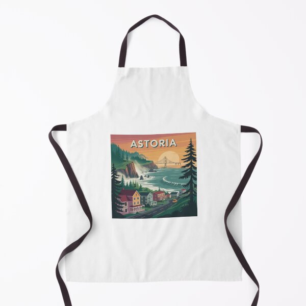 Item preview, Astoria Oregon Coastal Sunset Illustration – Cliff Road, Bridge & Colorful Homes designed and sold by CircinusStore.