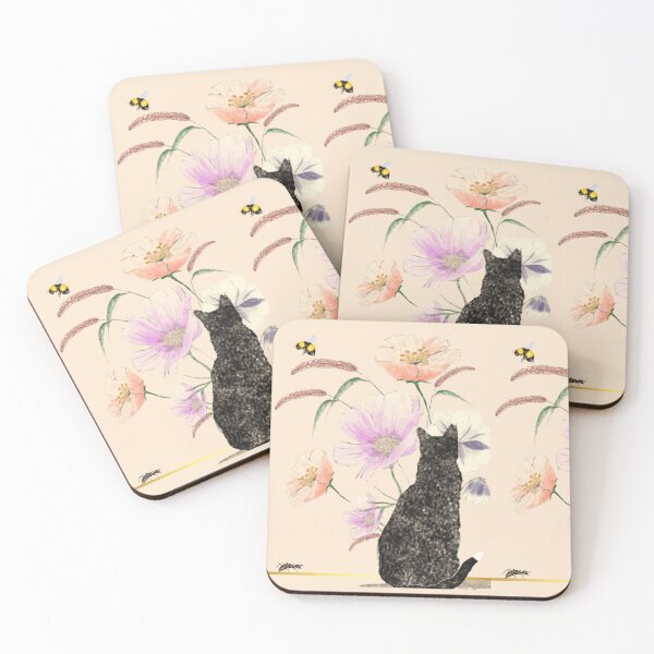 Item preview, Black straycat in a field of flowers designed and sold by Erika Castricum.