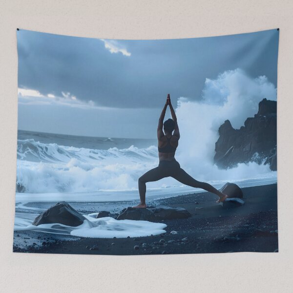Item preview, Nature yoga on a volcanic beach – Zen art and inner strength designed and sold by Schoenenwald - Illustrations Uniques et Originales.
