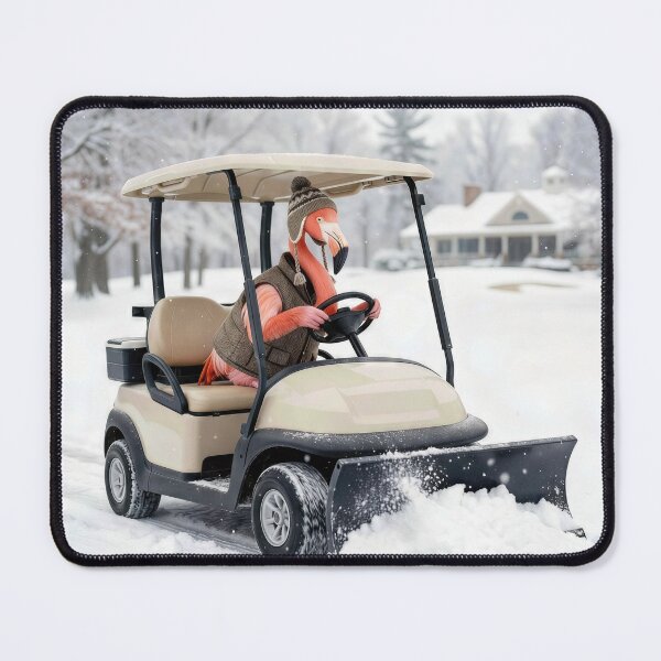 Item preview, Flamingo Driving a Golf Cart With Snowplow designed and sold by Maria Dryfhout.