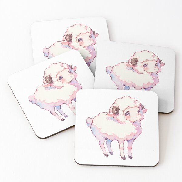 Item preview, Watercolor Sweet Fluffy Sheep with Purple Eyes and Pink Blushing Face designed and sold by Jagamusubi.