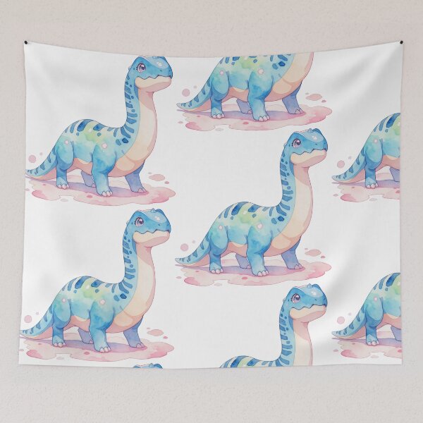 Item preview, Watercolor Kawaii Blue Brachiosaurus with Indigo Stripes designed and sold by Jagamusubi.