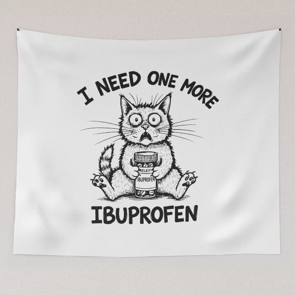 Item preview, Black & White Ibuprofen Cat - Stressed Cat Meme for Anxiety Relief designed and sold by CrewGifted.
