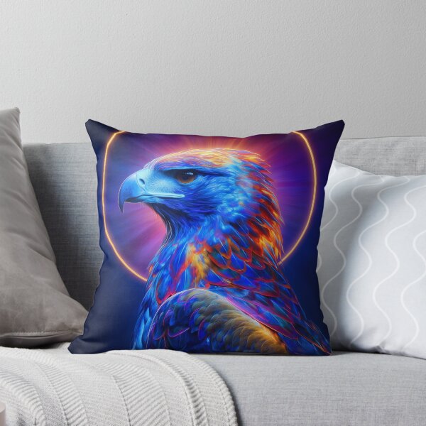 Item preview, Neon Celestial Eagle – Glowing Blue & Orange Halo Bird Art designed and sold by VisionaryVeils.