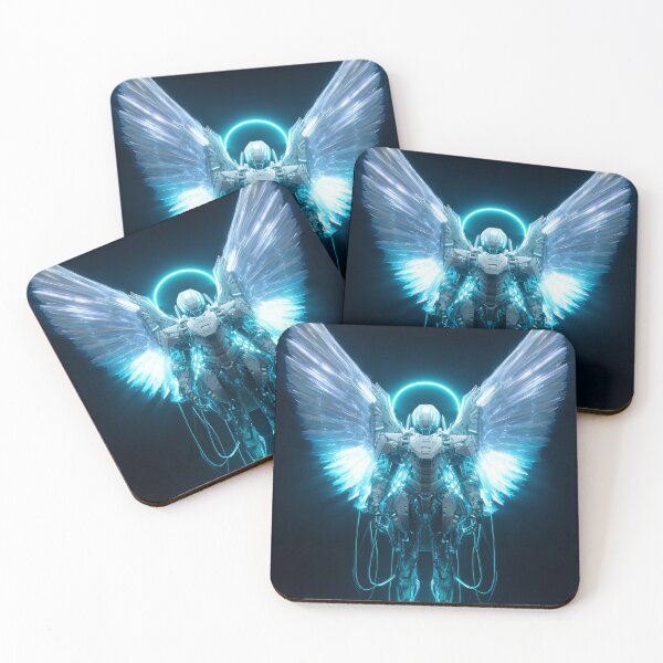 Item preview, Mechanical Neon Angel – Futuristic Cyber Angel with Glowing Wings designed and sold by VisionaryVeils.