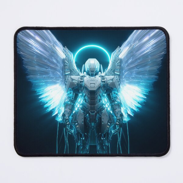 Item preview, Mechanical Neon Angel – Futuristic Cyber Angel with Glowing Wings designed and sold by VisionaryVeils.