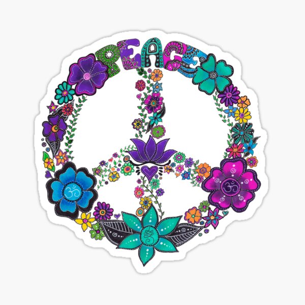 8in x 2in Floral Peace Sign Love Sticker 
