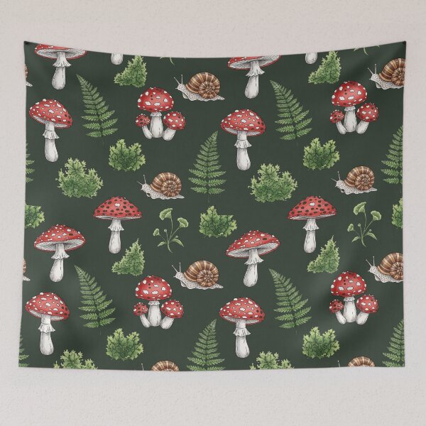 Item preview, Cottagecore Mushroom Pattern - Vintage Botanical Forest Wallpaper & Decor designed and sold by HappySproutArt.