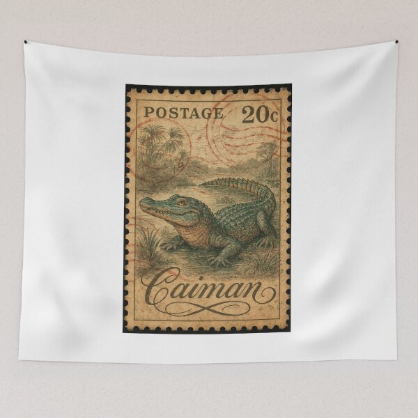 Item preview, Vintage Caiman Postage Stamp – Swamp Wildlife Collector’s Art designed and sold by ForeverPrintsOK.