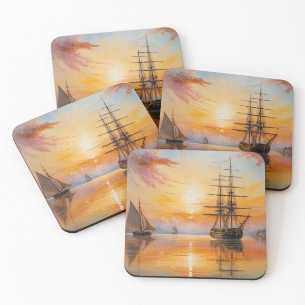 Item preview, Sailboat at Sunset - Romantic Marine Painting with Antique Ships designed and sold by ZENTIO.