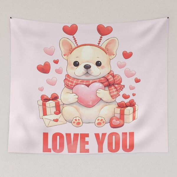 Item preview, Adorable Frenchie Dog Valentine With Hearts and Gifts - Love You designed and sold by Blemenowo.