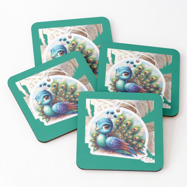 Item preview, Colorful Peacock Label – Front & Side View with Fan-Shaped Tail   designed and sold by PaintMeWorld.