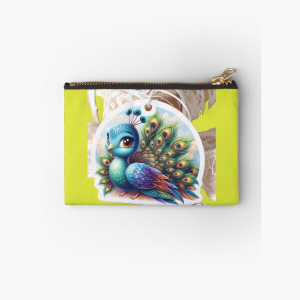 Item preview, Colorful Peacock Label – Front & Side View with Fan-Shaped Tail   designed and sold by PaintMeWorld.