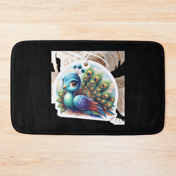 Item preview, Colorful Peacock Label – Front & Side View with Fan-Shaped Tail   designed and sold by PaintMeWorld.