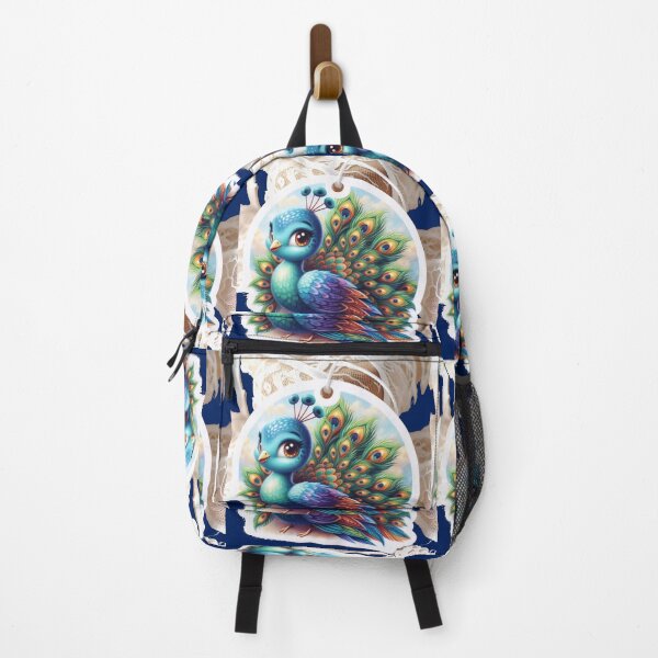 Item preview, Colorful Peacock Label – Front & Side View with Fan-Shaped Tail   designed and sold by PaintMeWorld.