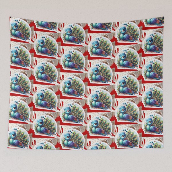 Item preview, Colorful Peacock Label – Front & Side View with Fan-Shaped Tail   designed and sold by PaintMeWorld.