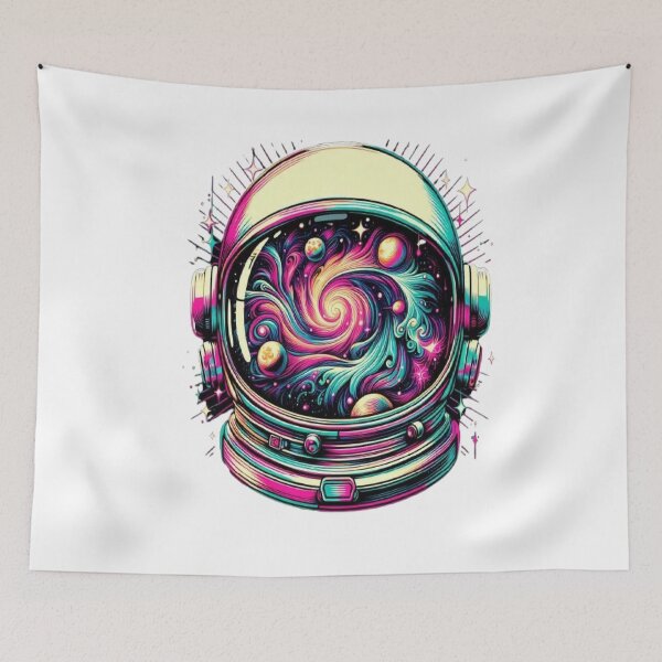 Item preview, Lost in Thought - Surreal Retro Astronaut Helmet Galaxy designed and sold by RetroRascalStudio.