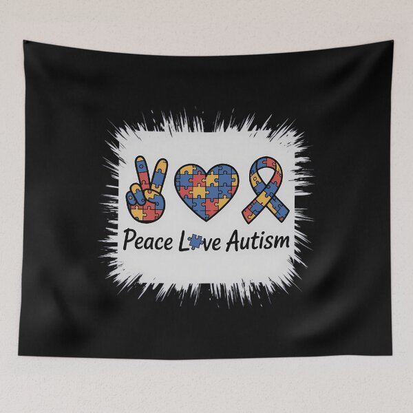 Item preview, Autism Awareness Peace Love Autism Puzzle Ribbon Bleached designed and sold by tiekanamac.
