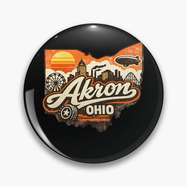 Item preview, Vintage Vibe Akron Ohio City Skyline & Icons Gift designed and sold by PRfoxy.